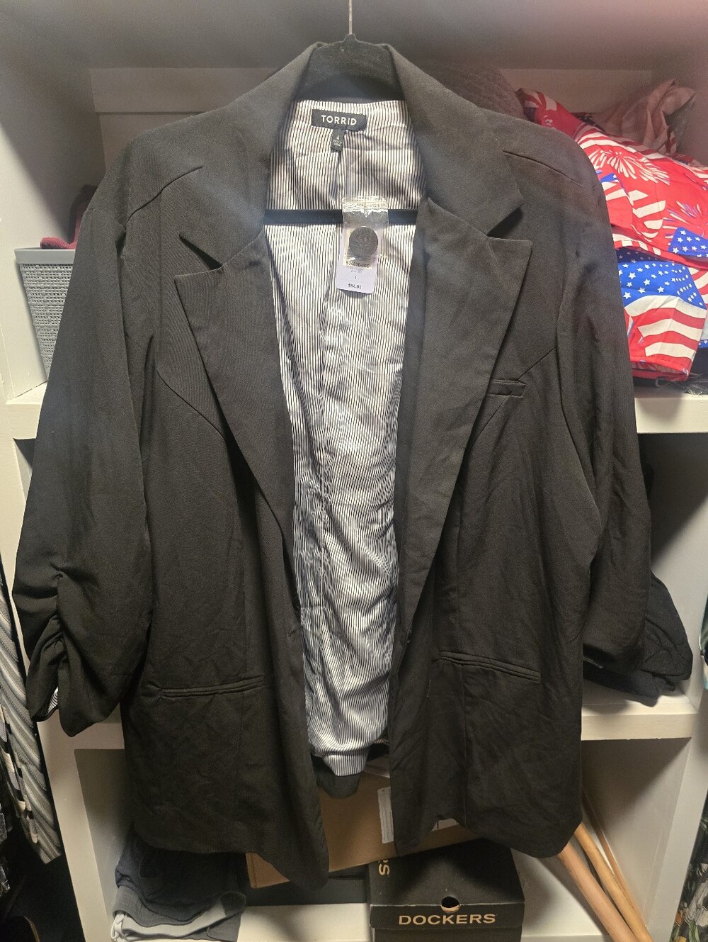 Torrid Blazer Women Size 4 Black Ruched 3/4 Sleeve Single Button NWT